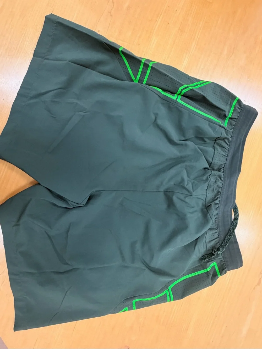 Nike Men’s Dark Green Athletic Shorts with Neon Green geometric Accents